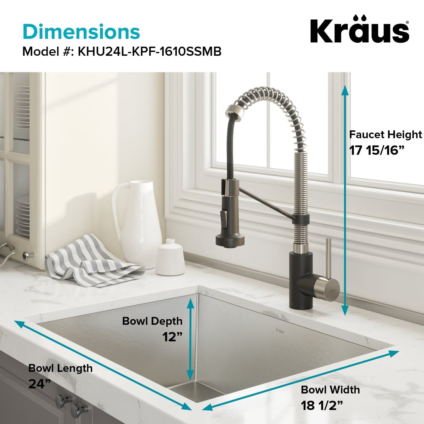 KRAUS 24" Stainless Steel Utility Sink and Kitchen Faucet - KHU24L-1610-53CH