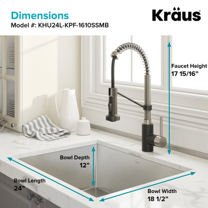 KRAUS 24" Stainless Steel Utility Sink and Kitchen Faucet - KHU24L-1610-53CH