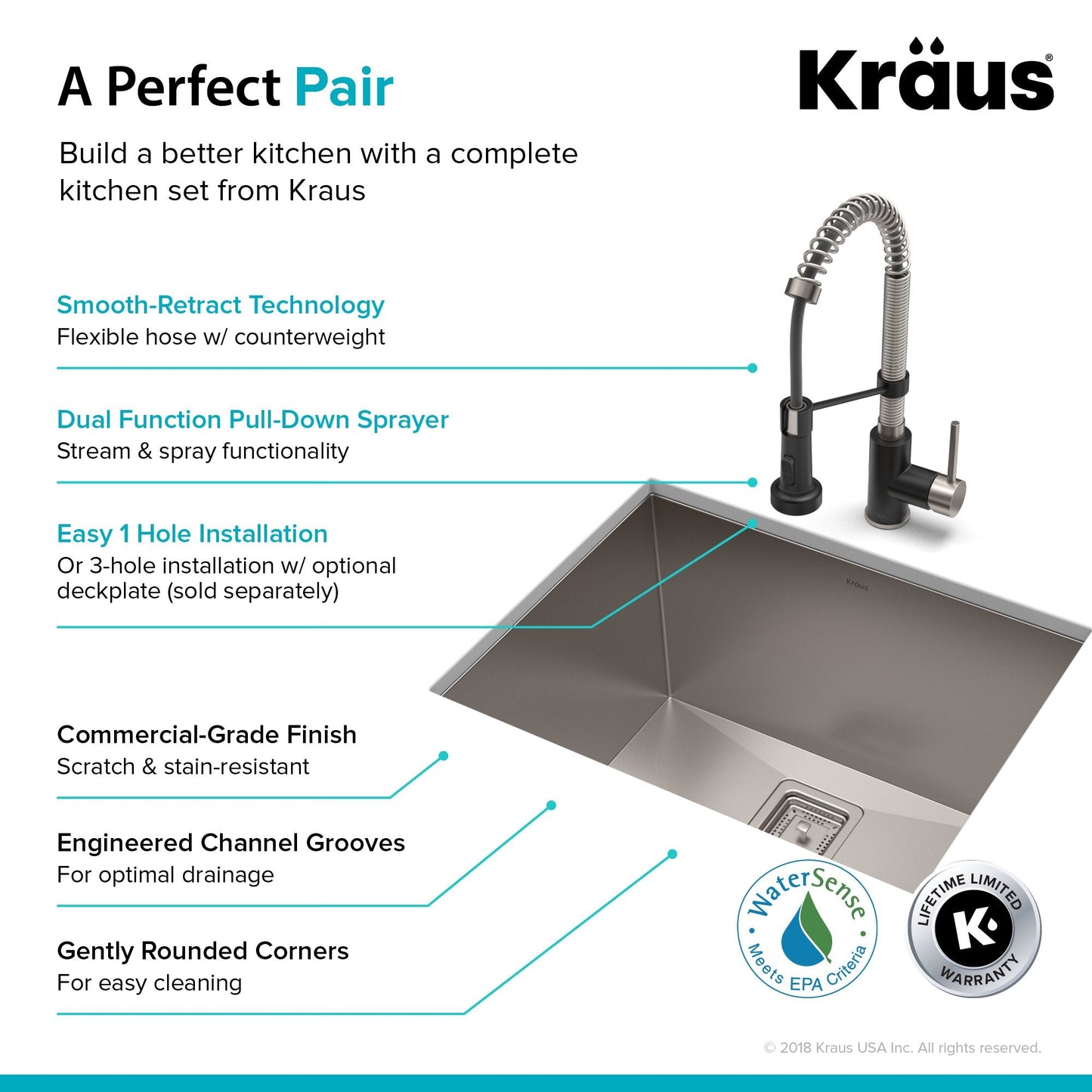 KRAUS 24" Stainless Steel Utility Sink and Kitchen Faucet - KHU24L-1610-53CH