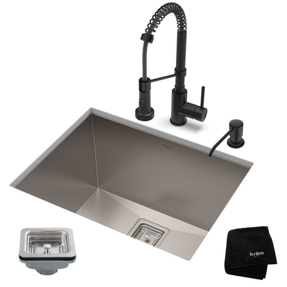 KRAUS 24" Stainless Steel Utility Sink and Kitchen Faucet - KHU24L-1610-53CH