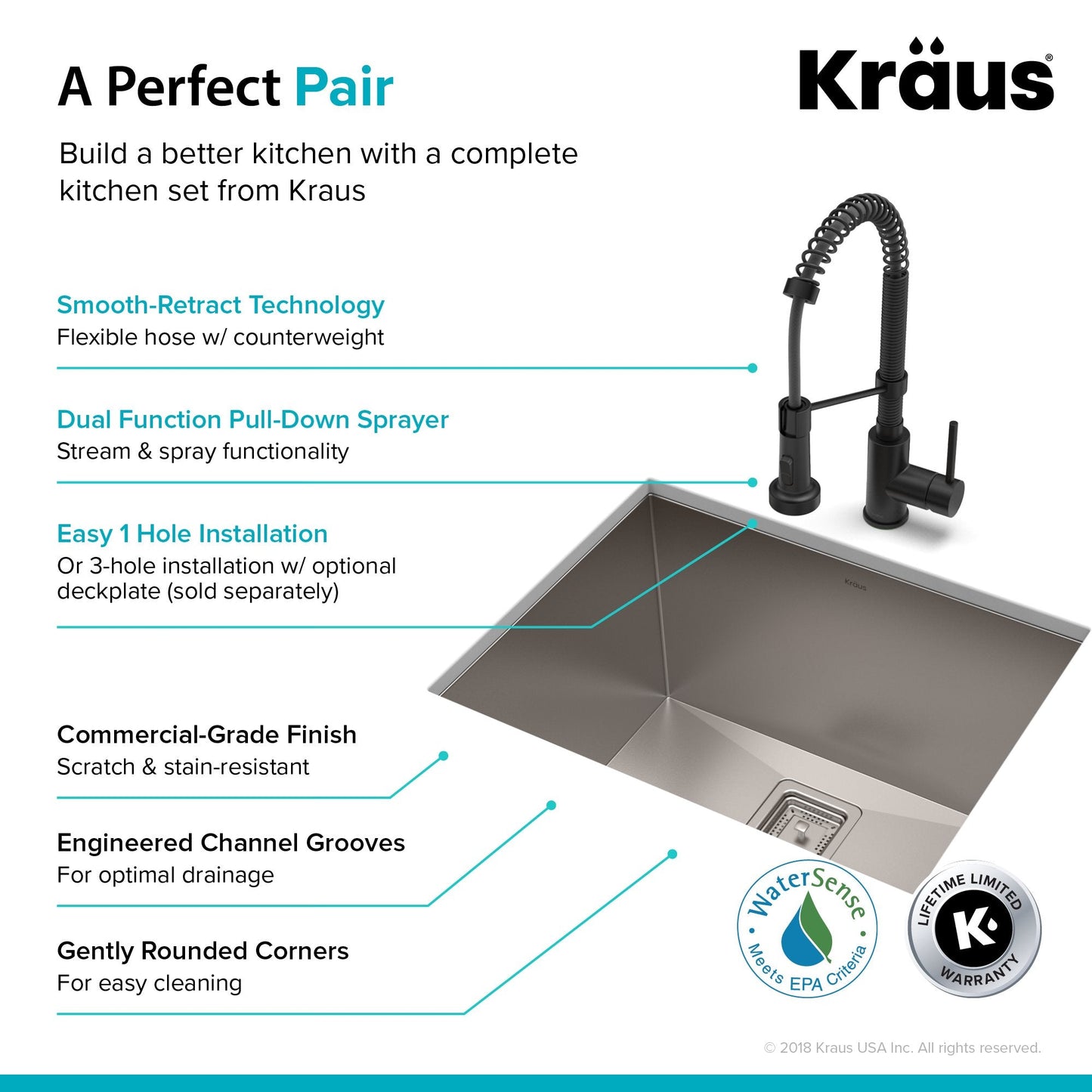 KRAUS 24" Stainless Steel Utility Sink and Kitchen Faucet - KHU24L-1610-53CH