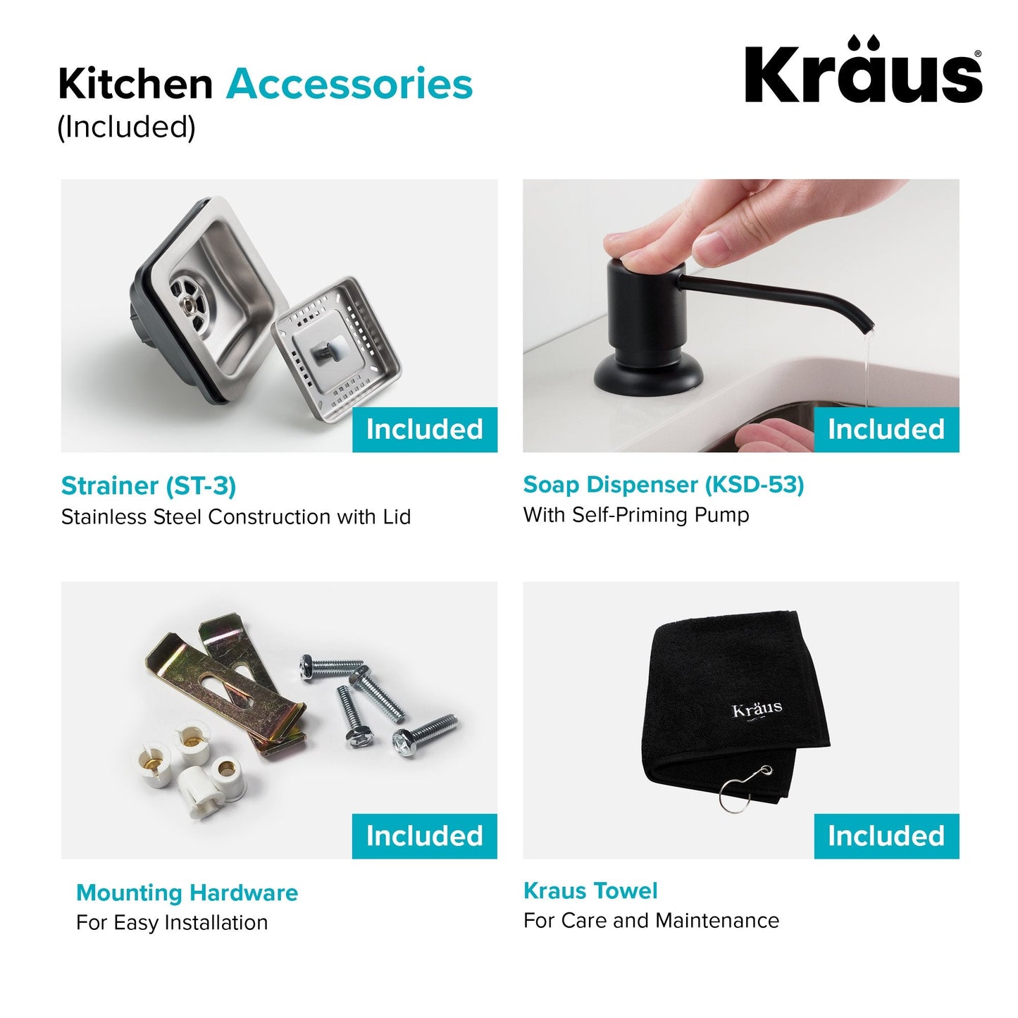 KRAUS 24" Stainless Steel Utility Sink and Kitchen Faucet - KHU24L-1610-53CH