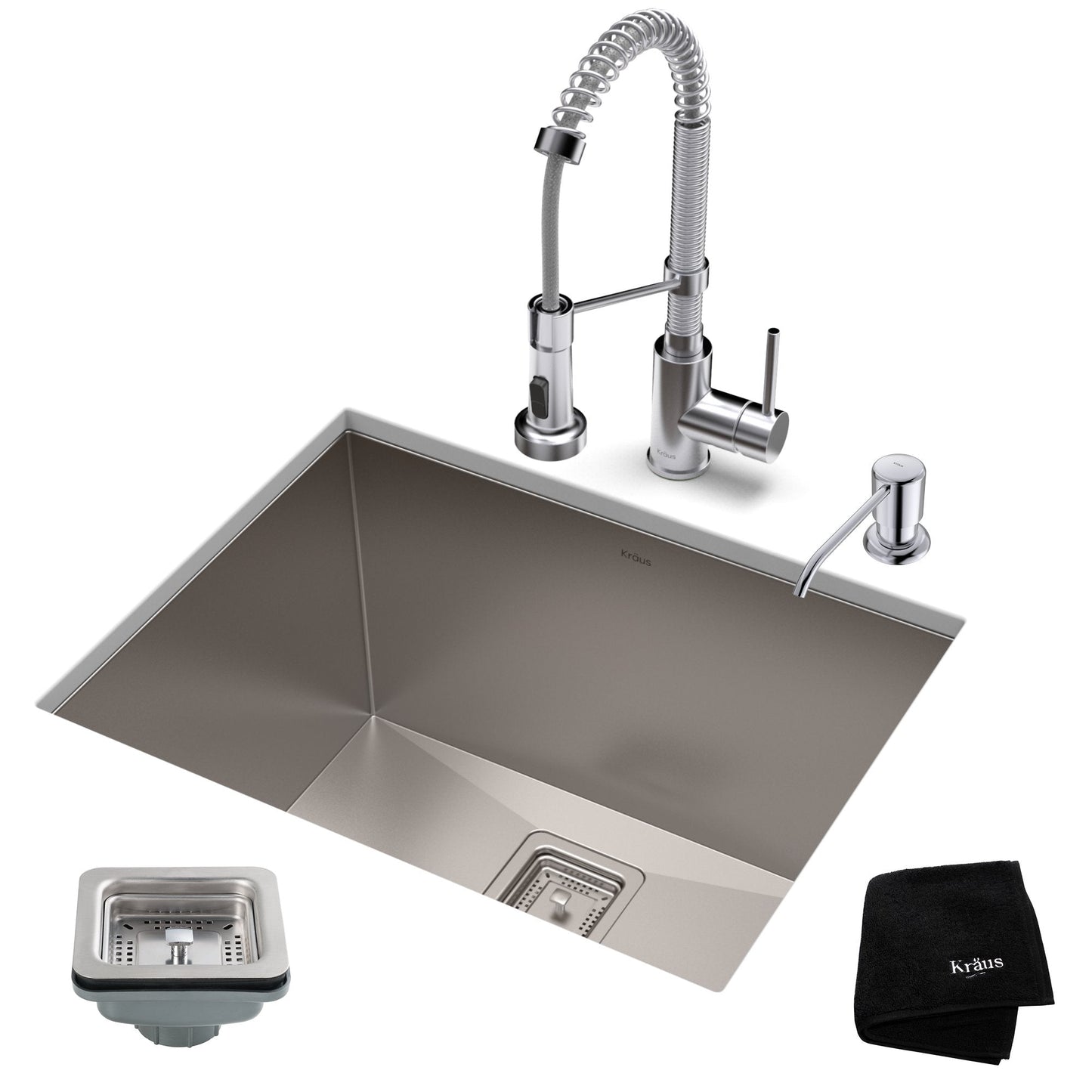 KRAUS 24" Stainless Steel Utility Sink and Kitchen Faucet - KHU24L-1610-53CH