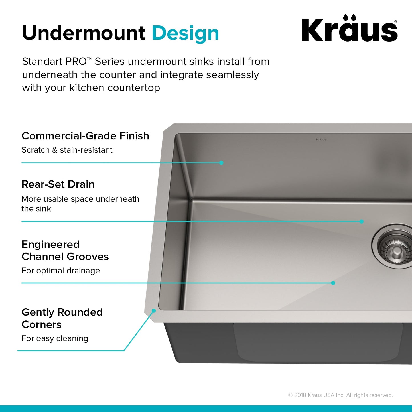 KRAUS 25" 16 Gauge Undermount Single Bowl Stainless Steel Kitchen Sink with Off Center Drain - KHU111-25