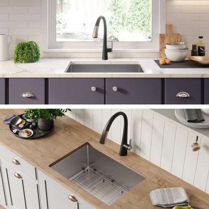 KRAUS 25" 16 Gauge Undermount Single Bowl Stainless Steel Kitchen Sink with Off Center Drain - KHU111-25