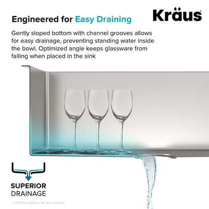 KRAUS 25" 16 Gauge Undermount Single Bowl Stainless Steel Kitchen Sink with Off Center Drain - KHU111-25