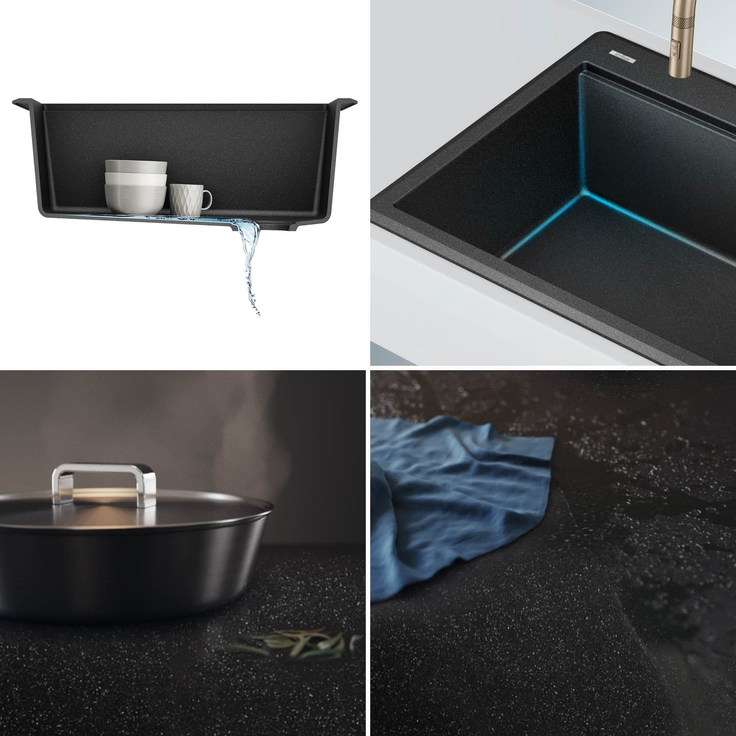 KRAUS 25” Drop-In Granite Composite Workstation Kitchen Sink in Metallic Black