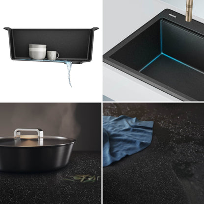 KRAUS 25” Drop-In Granite Composite Workstation Kitchen Sink in Metallic Black