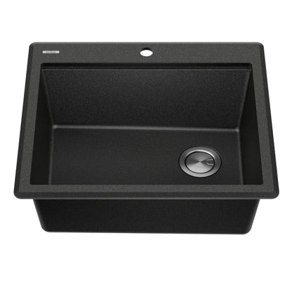 KRAUS 25” Drop-In Granite Composite Workstation Kitchen Sink in Metallic Black