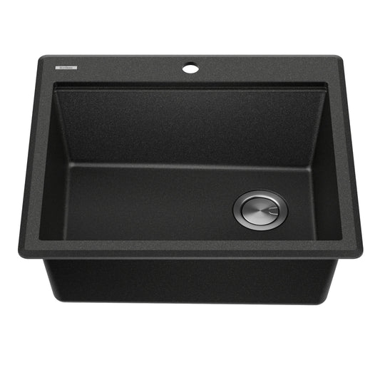 KRAUS 25” Drop-In Granite Composite Workstation Kitchen Sink in Metallic Black