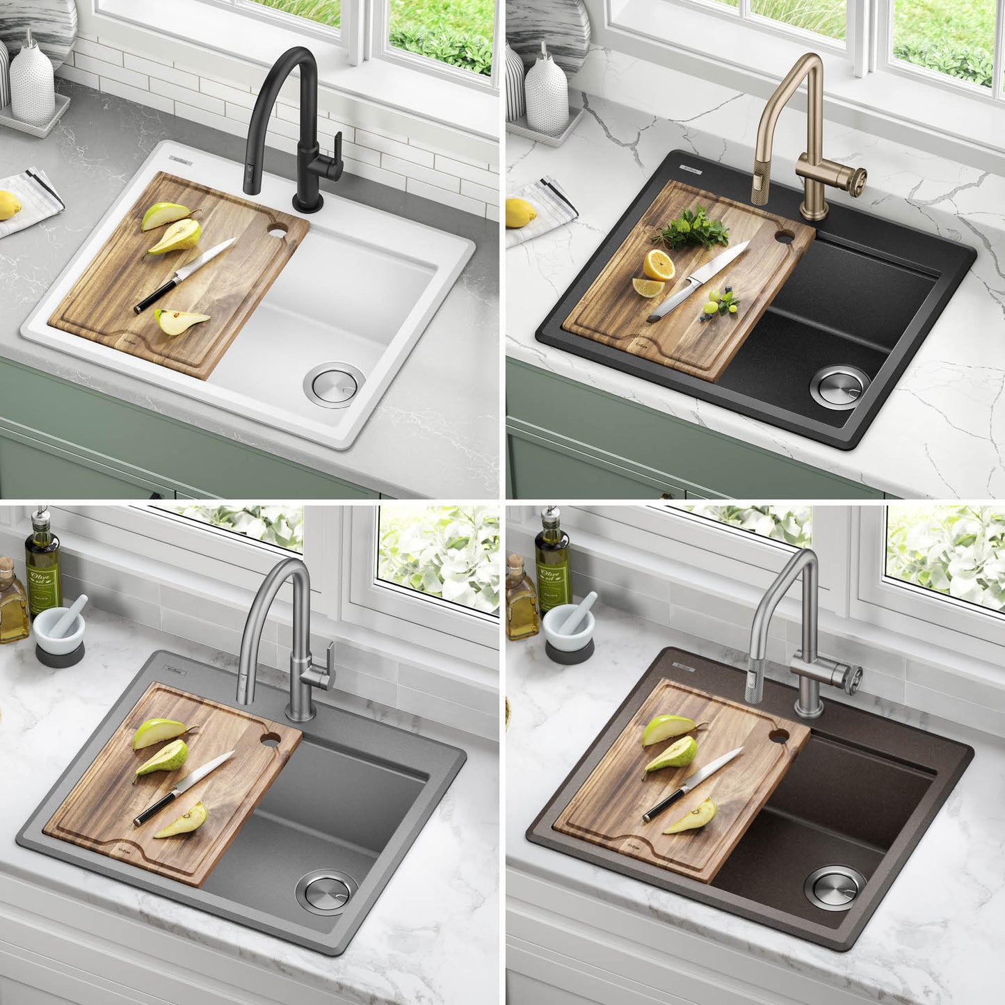KRAUS 25” Drop-In Granite Composite Workstation Kitchen Sink in Metallic Grey - KGTW12-25MGR