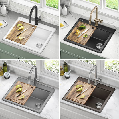 KRAUS 25” Drop-In Granite Composite Workstation Kitchen Sink in Metallic Grey - KGTW12-25MGR