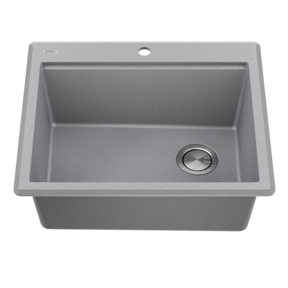 KRAUS 25” Drop-In Granite Composite Workstation Kitchen Sink in Metallic Grey - KGTW12-25MGR