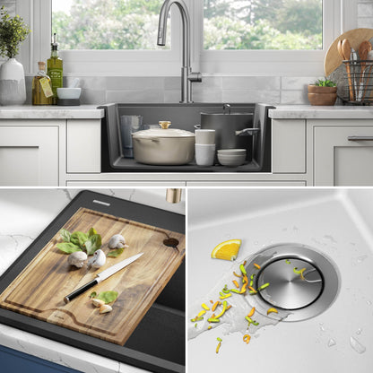 KRAUS 25” Drop-In Granite Composite Workstation Kitchen Sink in White - KGTW12-25WH