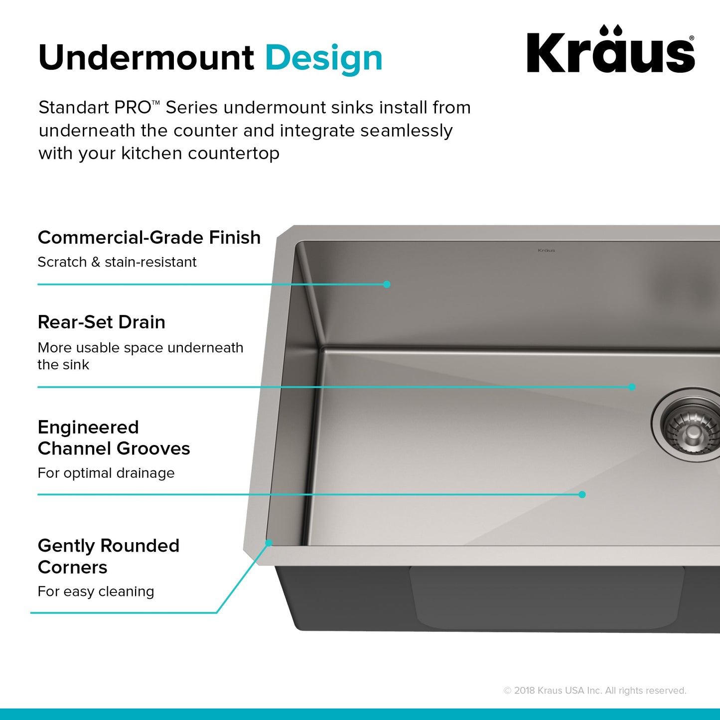 KRAUS 27" 16 Gauge Undermount Single Bowl Stainless Steel Kitchen Sink with Off Center Drain - KHU110-27