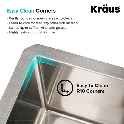 KRAUS 27" 16 Gauge Undermount Single Bowl Stainless Steel Kitchen Sink with Off Center Drain - KHU110-27