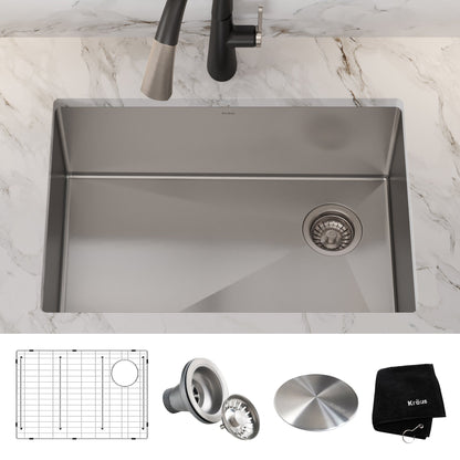 KRAUS 27" 16 Gauge Undermount Single Bowl Stainless Steel Kitchen Sink with Off Center Drain - KHU110-27