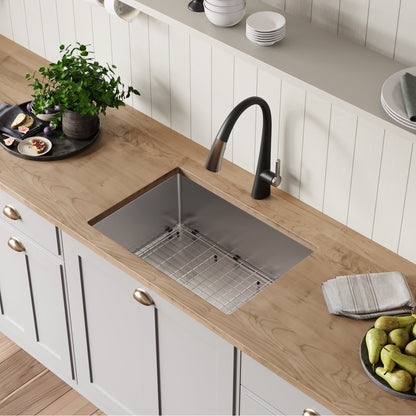 KRAUS 27" 16 Gauge Undermount Single Bowl Stainless Steel Kitchen Sink with Off Center Drain - KHU110-27