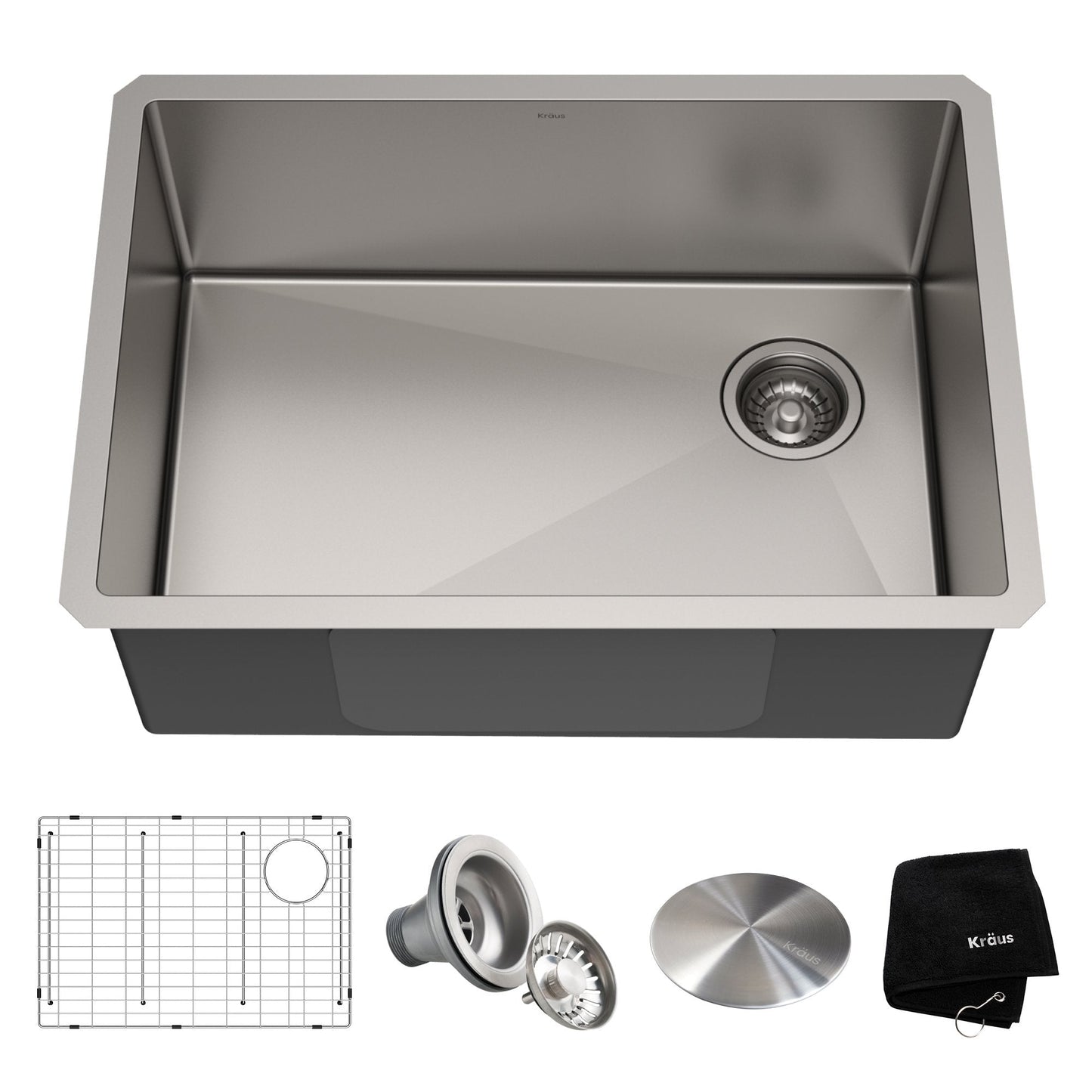 KRAUS 27" 16 Gauge Undermount Single Bowl Stainless Steel Kitchen Sink with Off Center Drain - KHU110-27