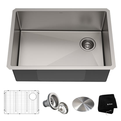 KRAUS 27" 16 Gauge Undermount Single Bowl Stainless Steel Kitchen Sink with Off Center Drain - KHU110-27