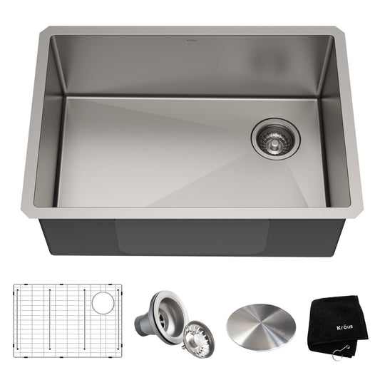 KRAUS 27" 16 Gauge Undermount Single Bowl Stainless Steel Kitchen Sink with Off Center Drain - KHU110-27