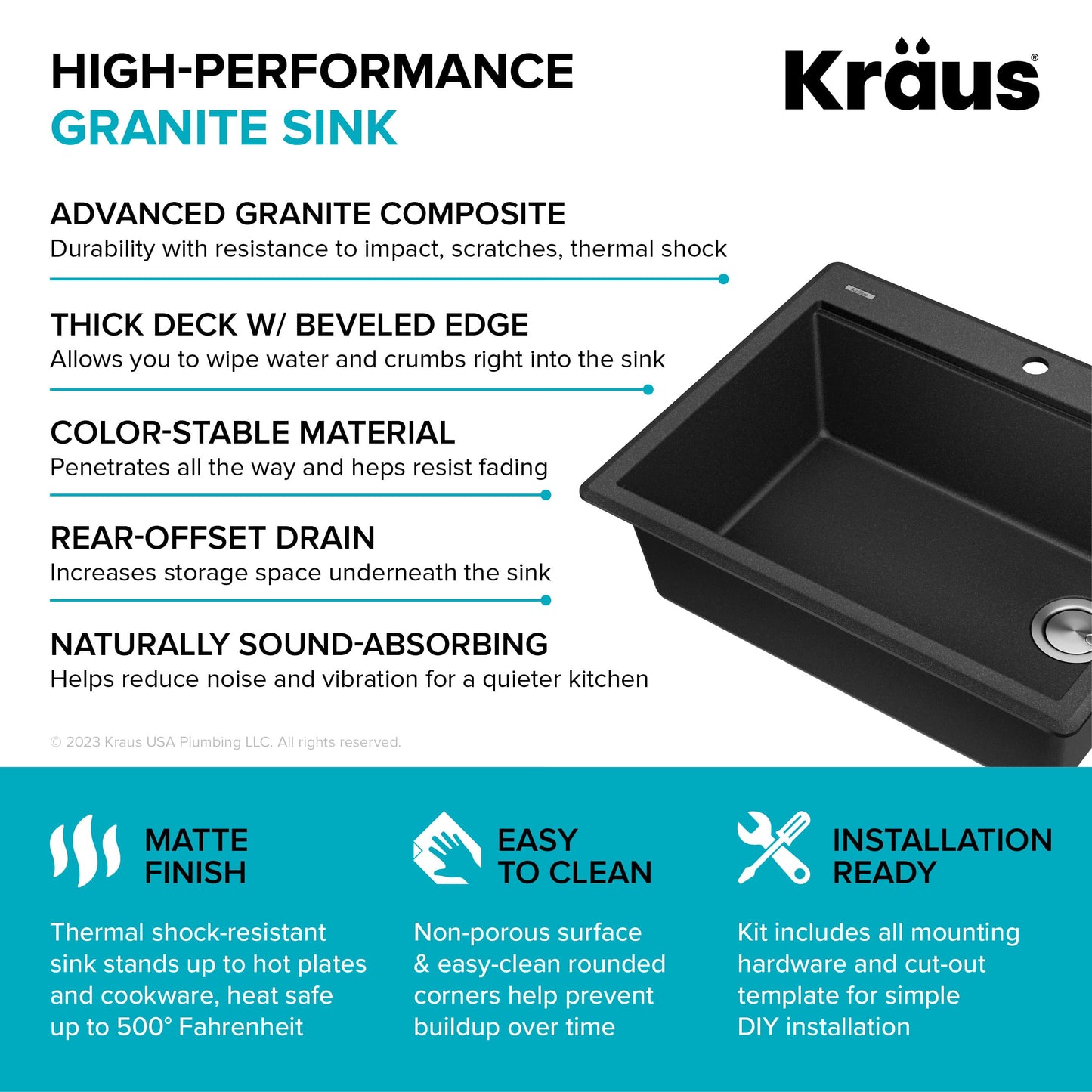 KRAUS 28” Drop-In Granite Composite Workstation Kitchen Sink in Metallic Black - KGTW12-28MBL