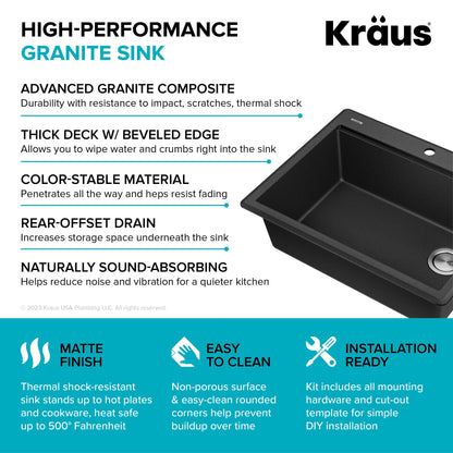 KRAUS 28” Drop-In Granite Composite Workstation Kitchen Sink in Metallic Black - KGTW12-28MBL