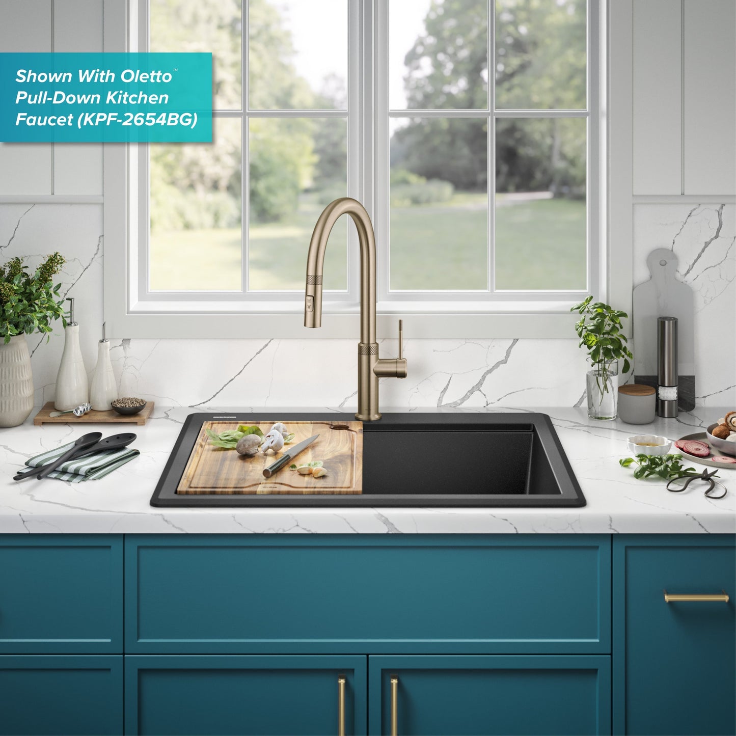 KRAUS 28” Drop-In Granite Composite Workstation Kitchen Sink in Metallic Black - KGTW12-28MBL