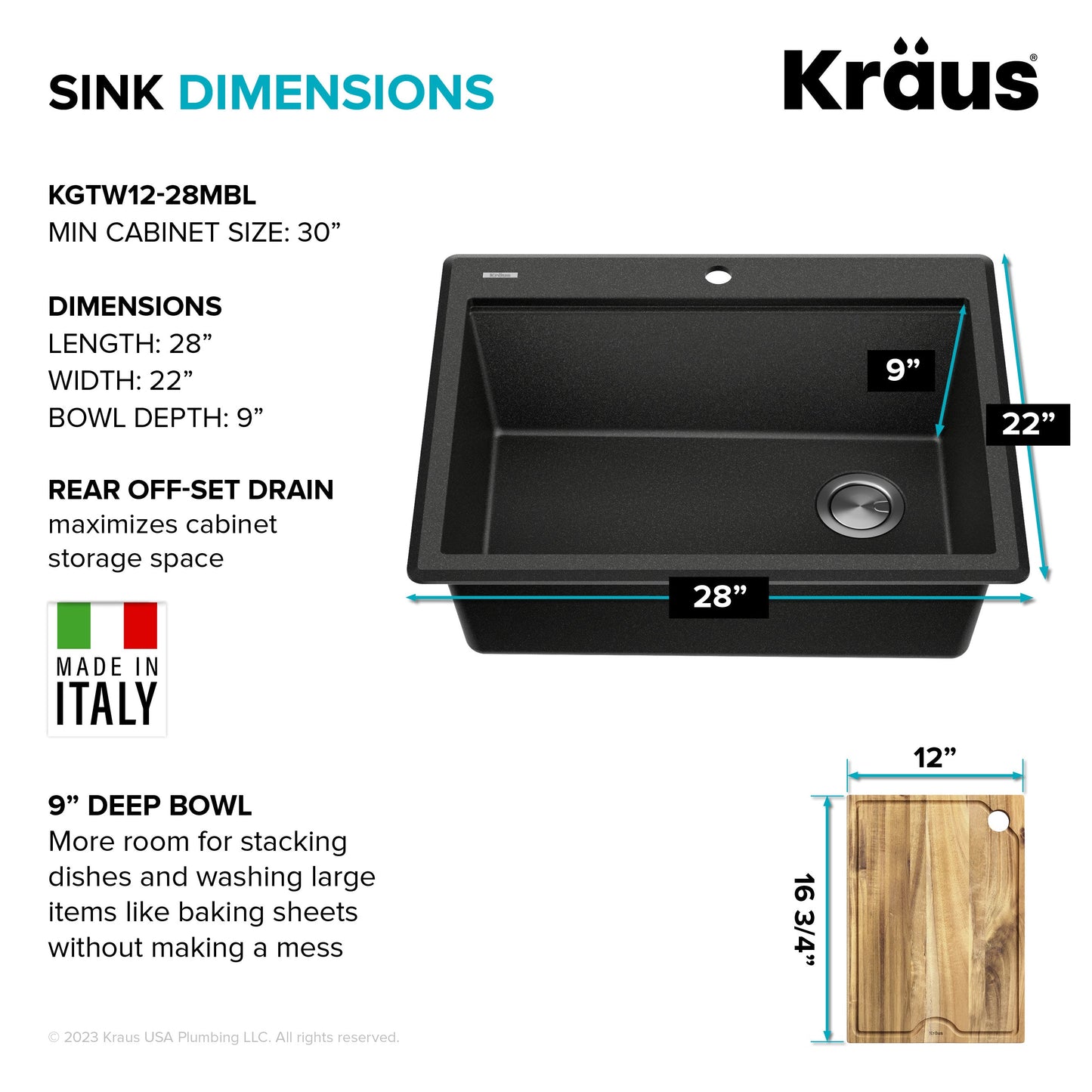 KRAUS 28” Drop-In Granite Composite Workstation Kitchen Sink in Metallic Black - KGTW12-28MBL
