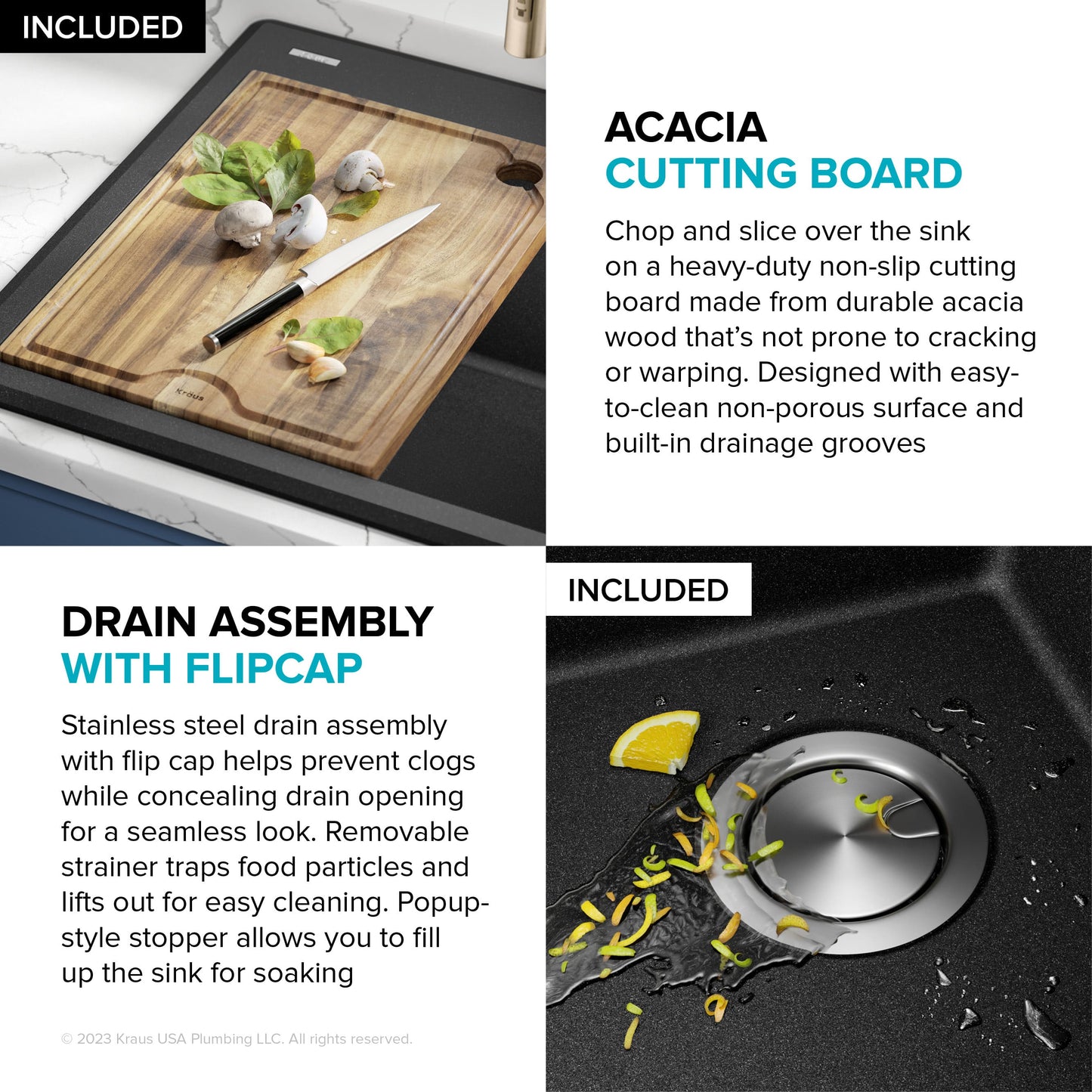 KRAUS 28” Drop-In Granite Composite Workstation Kitchen Sink in Metallic Black - KGTW12-28MBL