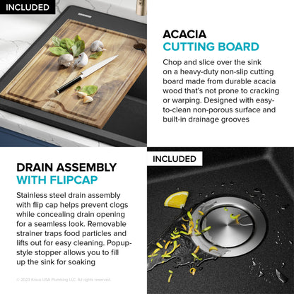 KRAUS 28” Drop-In Granite Composite Workstation Kitchen Sink in Metallic Black - KGTW12-28MBL