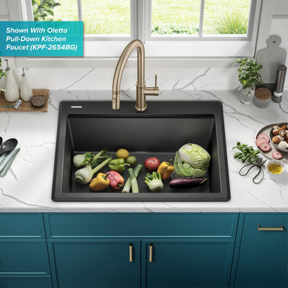 KRAUS 28” Drop-In Granite Composite Workstation Kitchen Sink in Metallic Black - KGTW12-28MBL