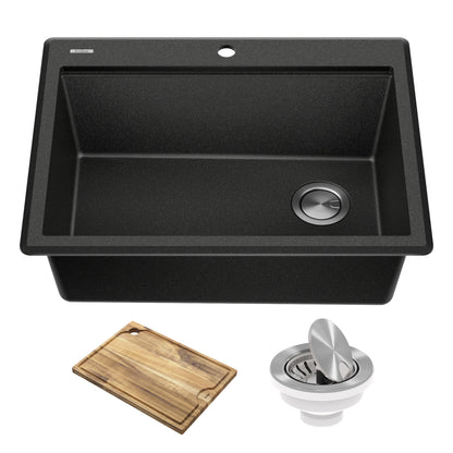 KRAUS 28” Drop-In Granite Composite Workstation Kitchen Sink in Metallic Black - KGTW12-28MBL