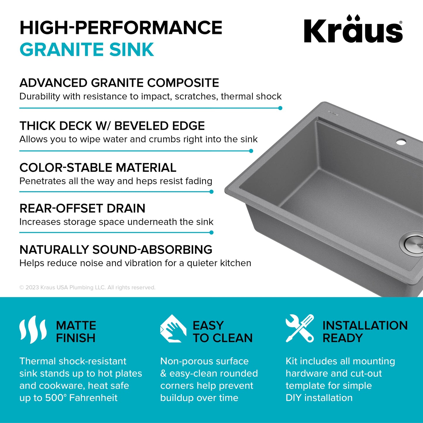 KRAUS 28” Drop-In Granite Composite Workstation Kitchen Sink in Metallic Grey - KGTW12-28MGR