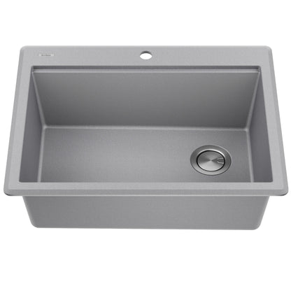 KRAUS 28” Drop-In Granite Composite Workstation Kitchen Sink in Metallic Grey - KGTW12-28MGR