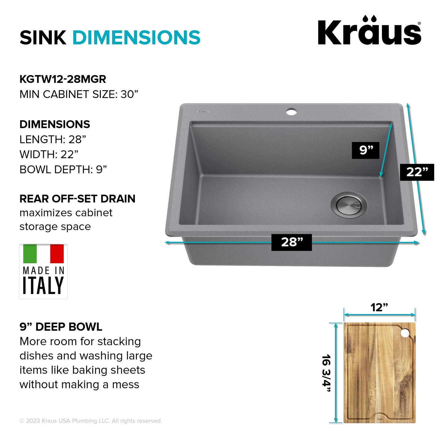 KRAUS 28” Drop-In Granite Composite Workstation Kitchen Sink in Metallic Grey - KGTW12-28MGR