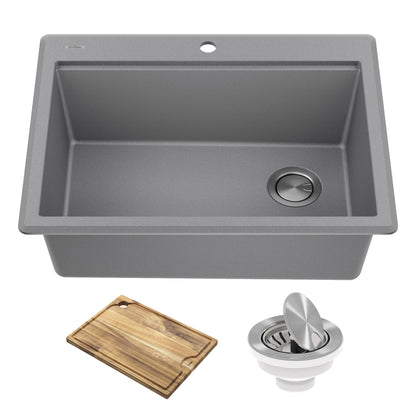 KRAUS 28” Drop-In Granite Composite Workstation Kitchen Sink in Metallic Grey - KGTW12-28MGR