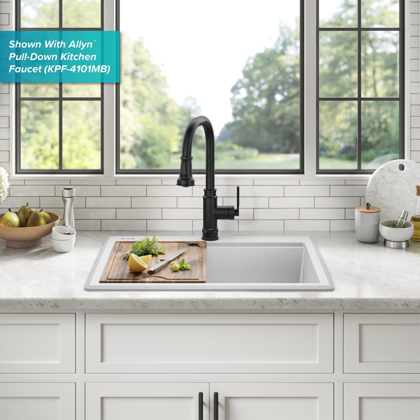 KRAUS 28” Drop-In Granite Composite Workstation Kitchen Sink in White - KGTW12-28WH