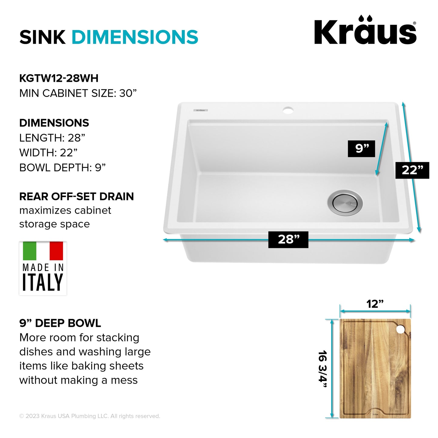 KRAUS 28” Drop-In Granite Composite Workstation Kitchen Sink in White - KGTW12-28WH
