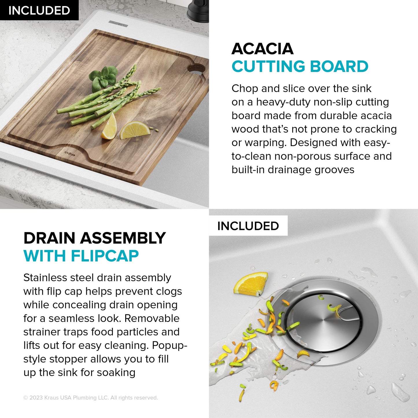 KRAUS 28” Drop-In Granite Composite Workstation Kitchen Sink in White - KGTW12-28WH