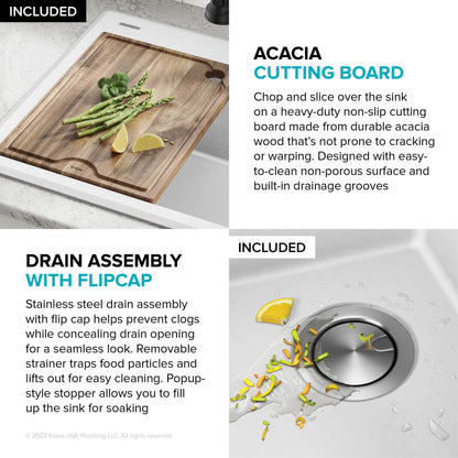 KRAUS 28” Drop-In Granite Composite Workstation Kitchen Sink in White - KGTW12-28WH