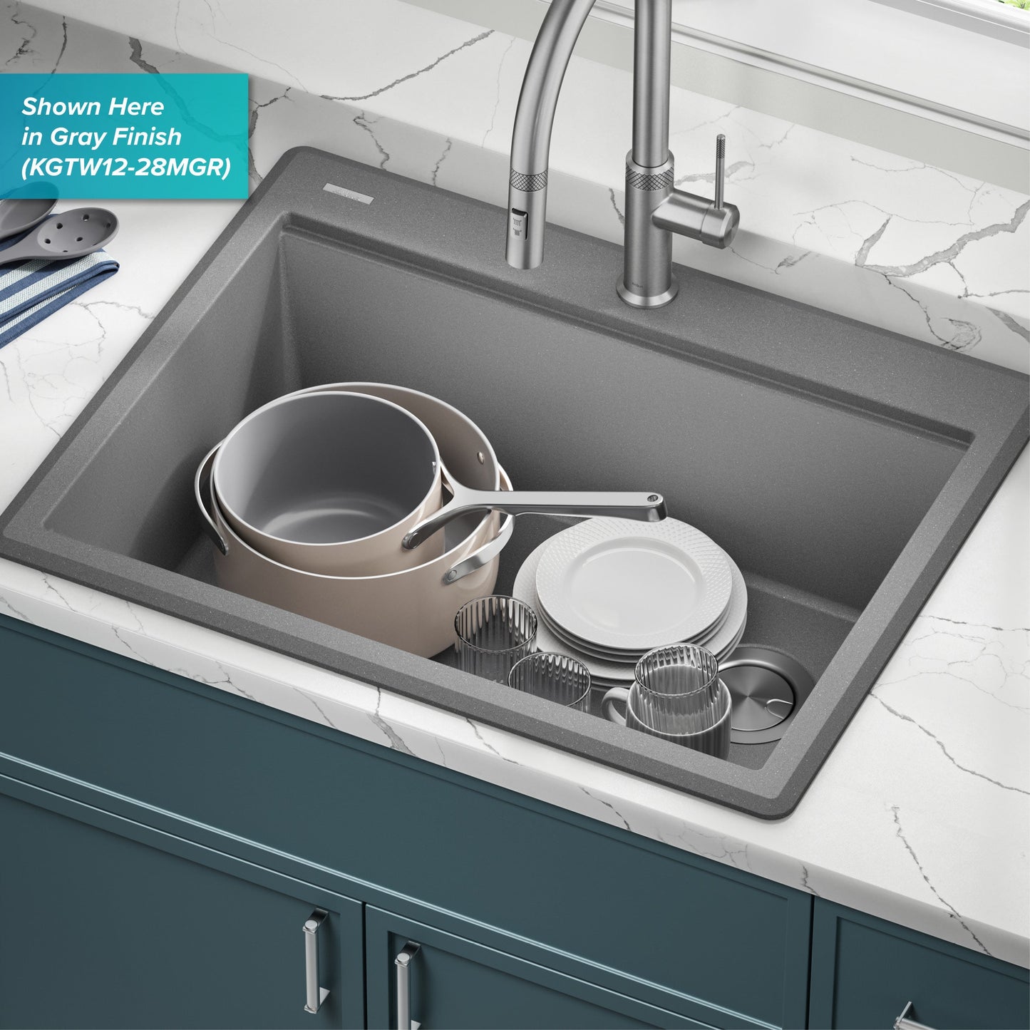 KRAUS 28” Drop-In Granite Composite Workstation Kitchen Sink in White - KGTW12-28WH