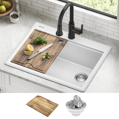KRAUS 28” Drop-In Granite Composite Workstation Kitchen Sink in White - KGTW12-28WH