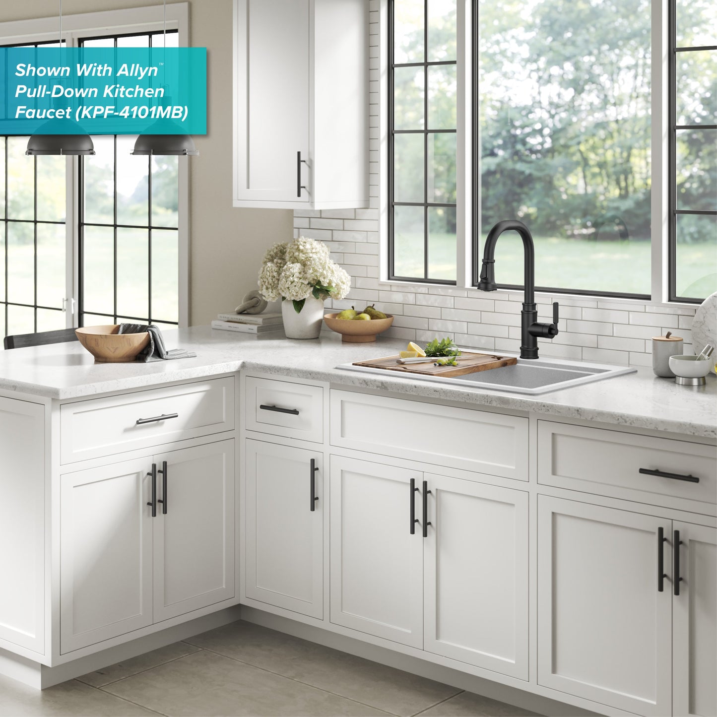 KRAUS 28” Drop-In Granite Composite Workstation Kitchen Sink in White - KGTW12-28WH