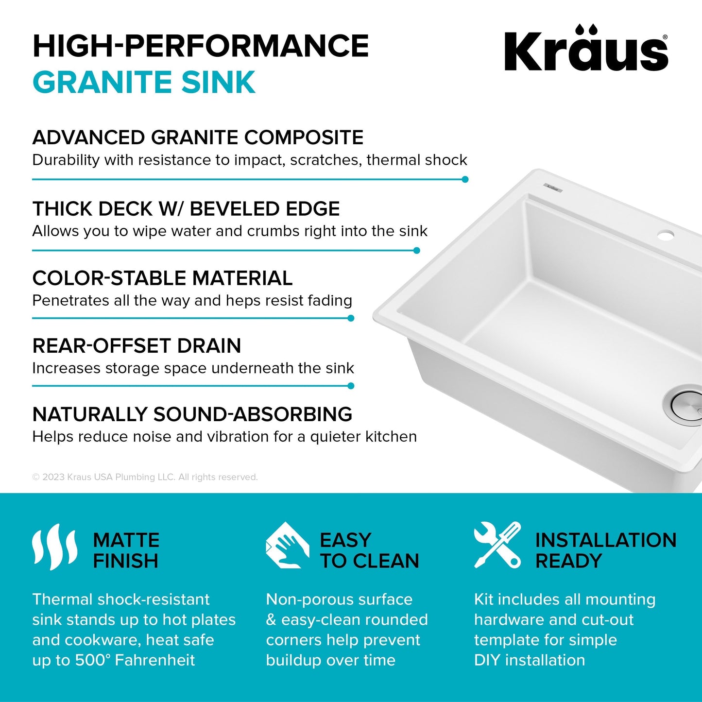 KRAUS 28” Drop-In Granite Composite Workstation Kitchen Sink in White - KGTW12-28WH