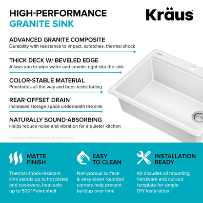 KRAUS 28” Drop-In Granite Composite Workstation Kitchen Sink in White - KGTW12-28WH