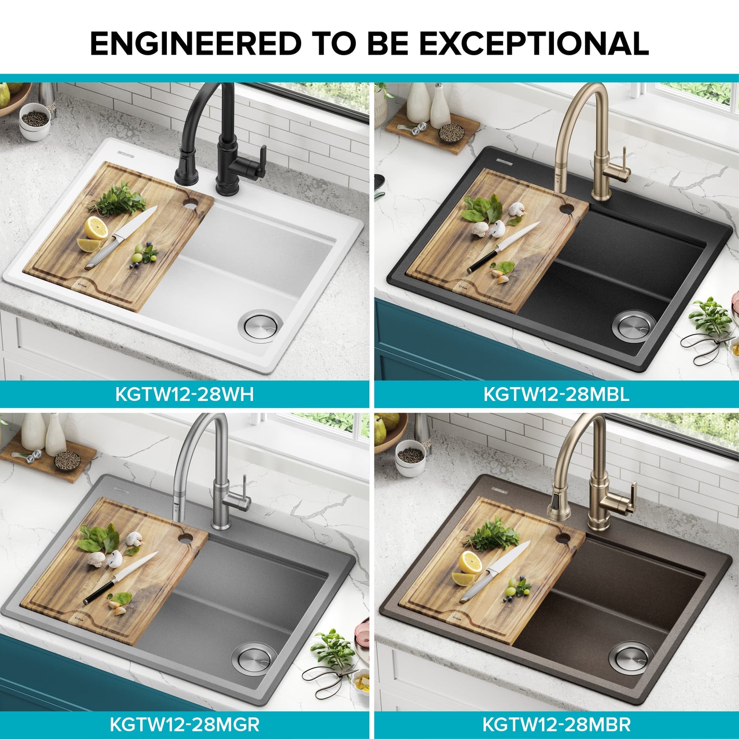 KRAUS 28” Drop-In Granite Composite Workstation Kitchen Sink in White - KGTW12-28WH