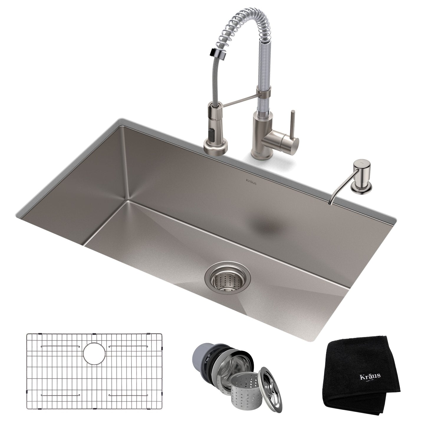 KRAUS 30" Stainless Steel Kitchen Sink and Kitchen Faucet - KHU100-30-1610-53CH