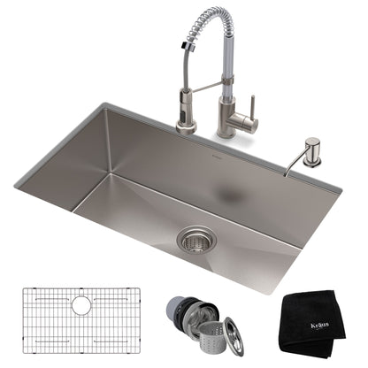 KRAUS 30" Stainless Steel Kitchen Sink and Kitchen Faucet - KHU100-30-1610-53CH
