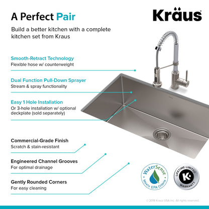 KRAUS 30" Stainless Steel Kitchen Sink and Kitchen Faucet - KHU100-30-1610-53CH